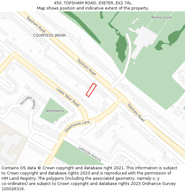 450, TOPSHAM ROAD, EXETER, EX2 7AL: Location map and indicative extent of plot