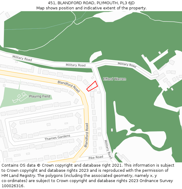 451, BLANDFORD ROAD, PLYMOUTH, PL3 6JD: Location map and indicative extent of plot