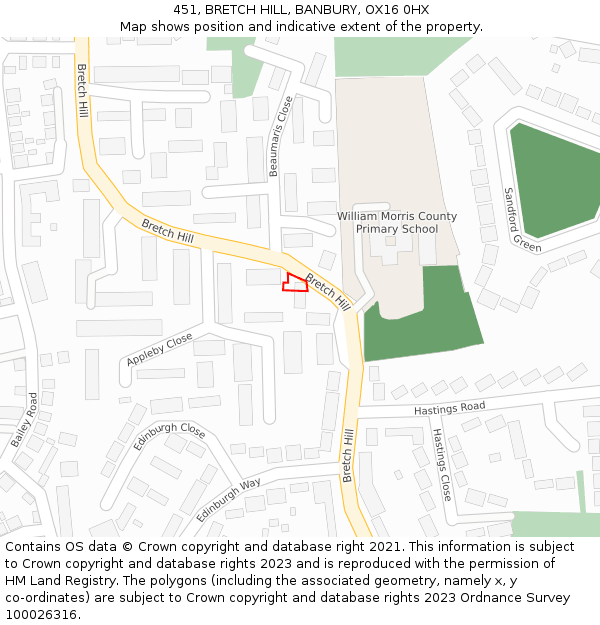 451, BRETCH HILL, BANBURY, OX16 0HX: Location map and indicative extent of plot
