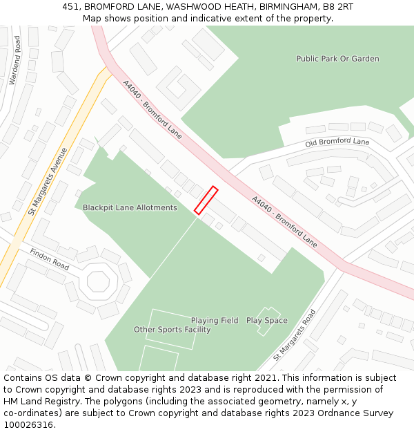 451, BROMFORD LANE, WASHWOOD HEATH, BIRMINGHAM, B8 2RT: Location map and indicative extent of plot