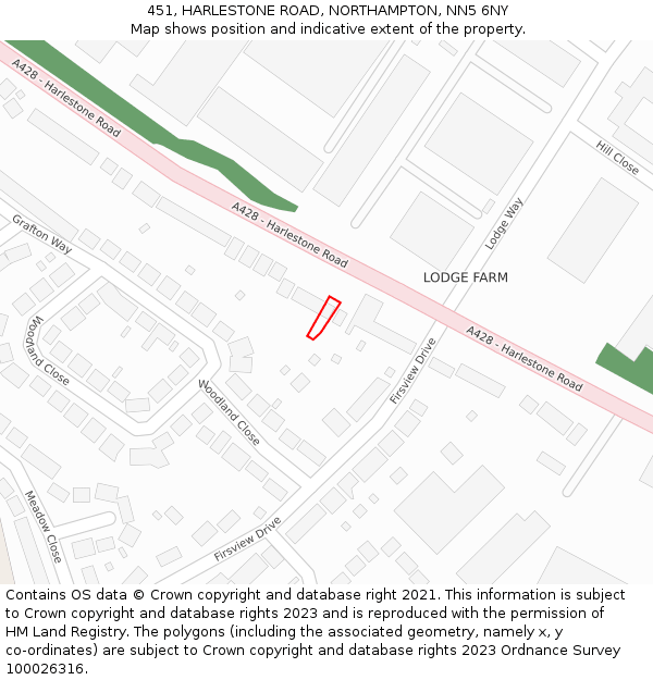 451, HARLESTONE ROAD, NORTHAMPTON, NN5 6NY: Location map and indicative extent of plot