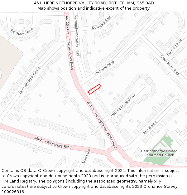 451, HERRINGTHORPE VALLEY ROAD, ROTHERHAM, S65 3AD: Location map and indicative extent of plot