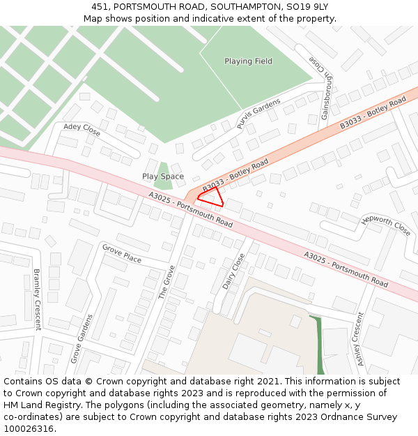 451, PORTSMOUTH ROAD, SOUTHAMPTON, SO19 9LY: Location map and indicative extent of plot