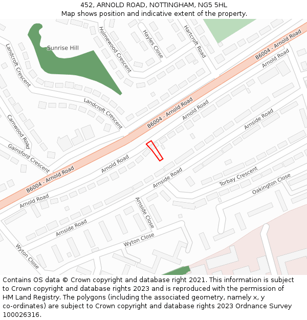 452, ARNOLD ROAD, NOTTINGHAM, NG5 5HL: Location map and indicative extent of plot