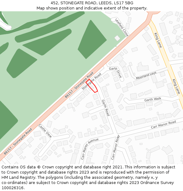 452, STONEGATE ROAD, LEEDS, LS17 5BG: Location map and indicative extent of plot