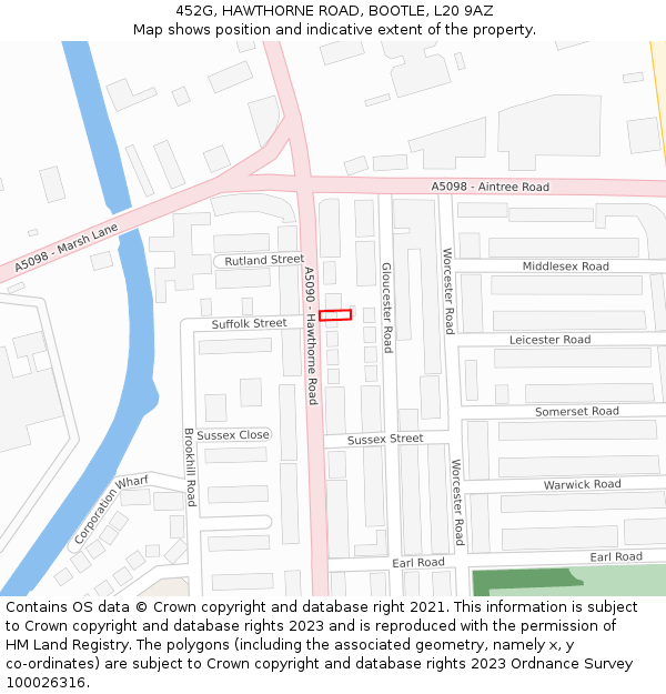 452G, HAWTHORNE ROAD, BOOTLE, L20 9AZ: Location map and indicative extent of plot