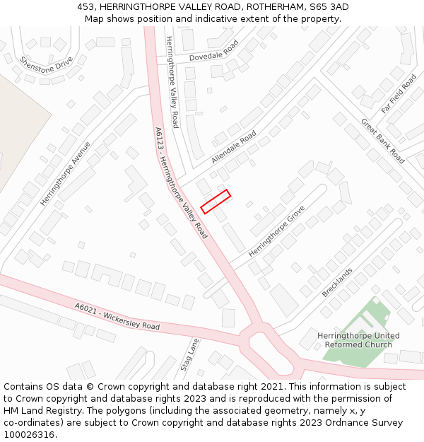 453, HERRINGTHORPE VALLEY ROAD, ROTHERHAM, S65 3AD: Location map and indicative extent of plot