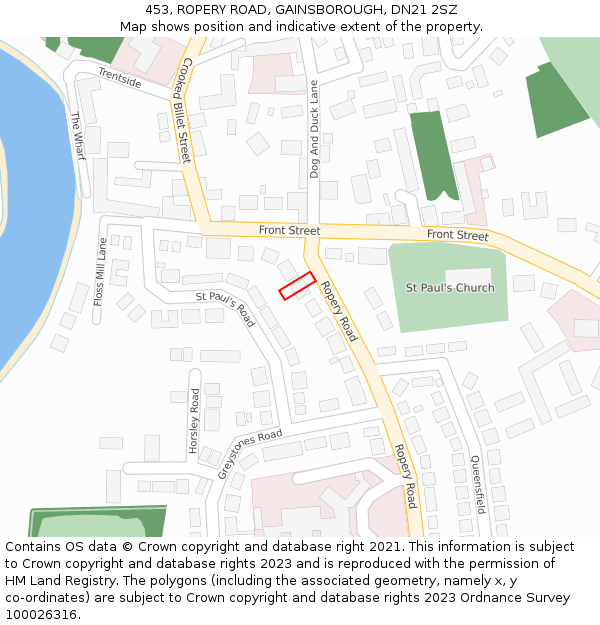 453, ROPERY ROAD, GAINSBOROUGH, DN21 2SZ: Location map and indicative extent of plot