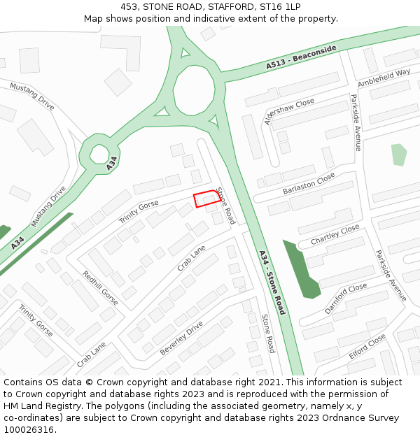 453, STONE ROAD, STAFFORD, ST16 1LP: Location map and indicative extent of plot