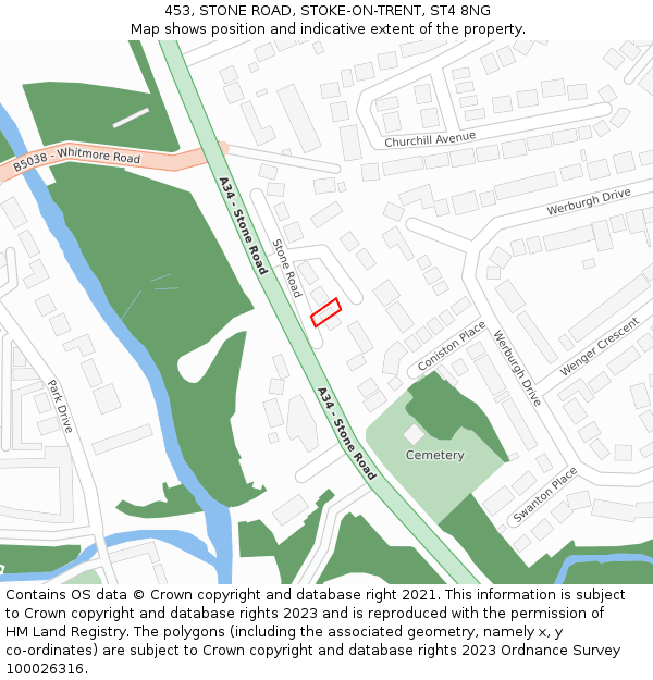 453, STONE ROAD, STOKE-ON-TRENT, ST4 8NG: Location map and indicative extent of plot