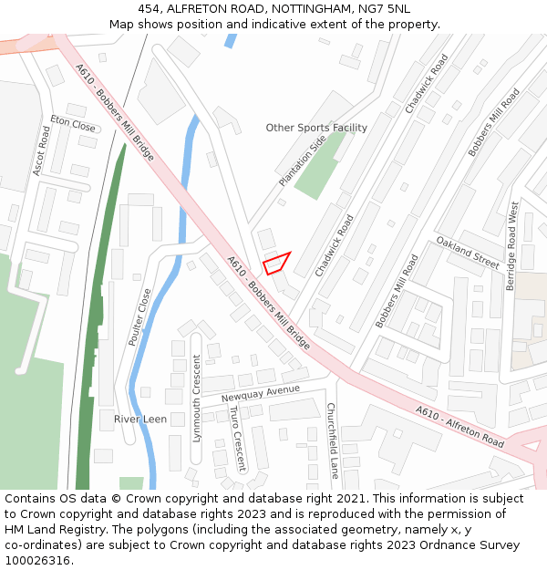 454, ALFRETON ROAD, NOTTINGHAM, NG7 5NL: Location map and indicative extent of plot