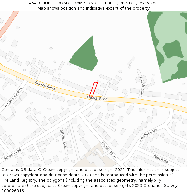 454, CHURCH ROAD, FRAMPTON COTTERELL, BRISTOL, BS36 2AH: Location map and indicative extent of plot