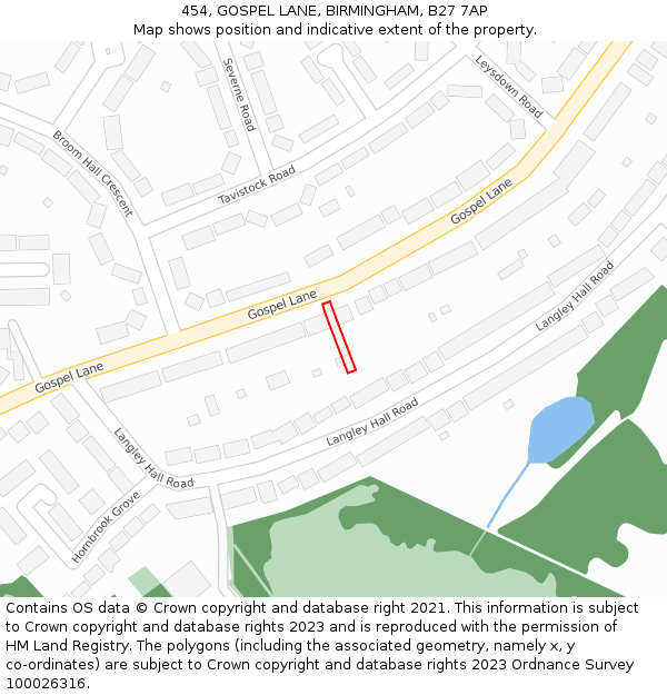 454, GOSPEL LANE, BIRMINGHAM, B27 7AP: Location map and indicative extent of plot