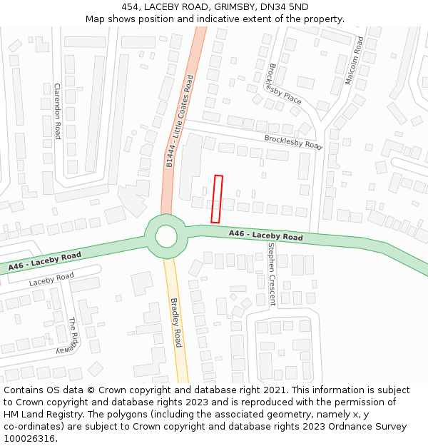 454, LACEBY ROAD, GRIMSBY, DN34 5ND: Location map and indicative extent of plot
