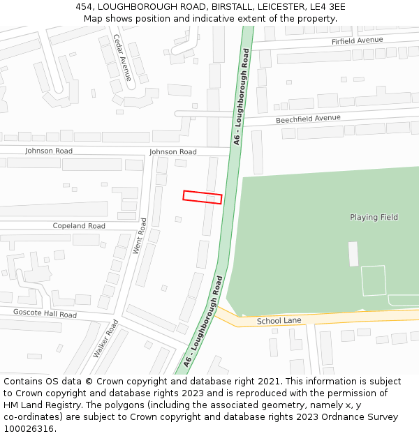 454, LOUGHBOROUGH ROAD, BIRSTALL, LEICESTER, LE4 3EE: Location map and indicative extent of plot
