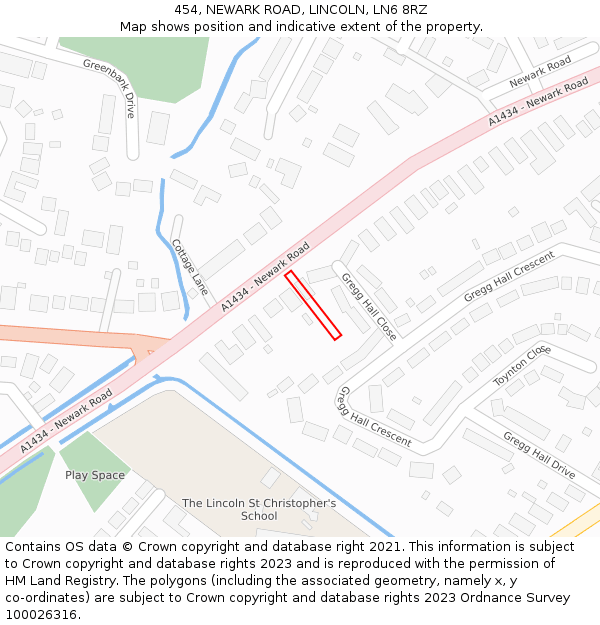 454, NEWARK ROAD, LINCOLN, LN6 8RZ: Location map and indicative extent of plot