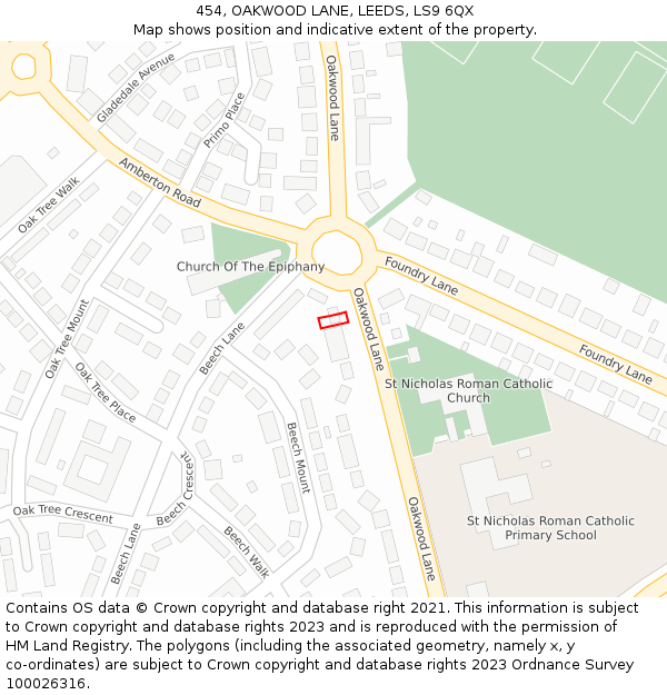454, OAKWOOD LANE, LEEDS, LS9 6QX: Location map and indicative extent of plot