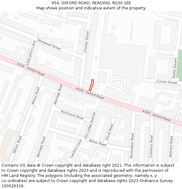 454, OXFORD ROAD, READING, RG30 1EE: Location map and indicative extent of plot