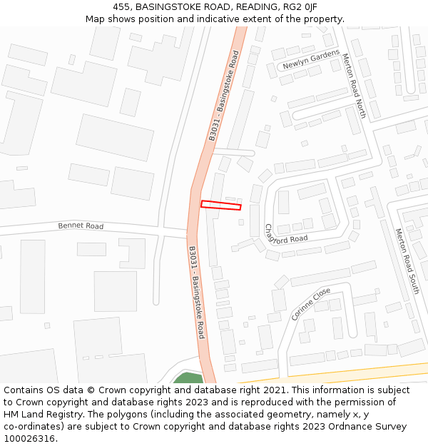 455, BASINGSTOKE ROAD, READING, RG2 0JF: Location map and indicative extent of plot