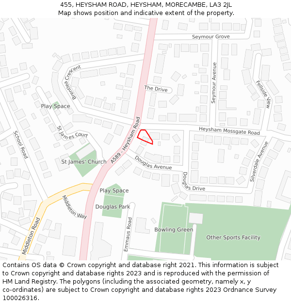 455, HEYSHAM ROAD, HEYSHAM, MORECAMBE, LA3 2JL: Location map and indicative extent of plot