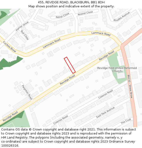 455, REVIDGE ROAD, BLACKBURN, BB1 8DH: Location map and indicative extent of plot