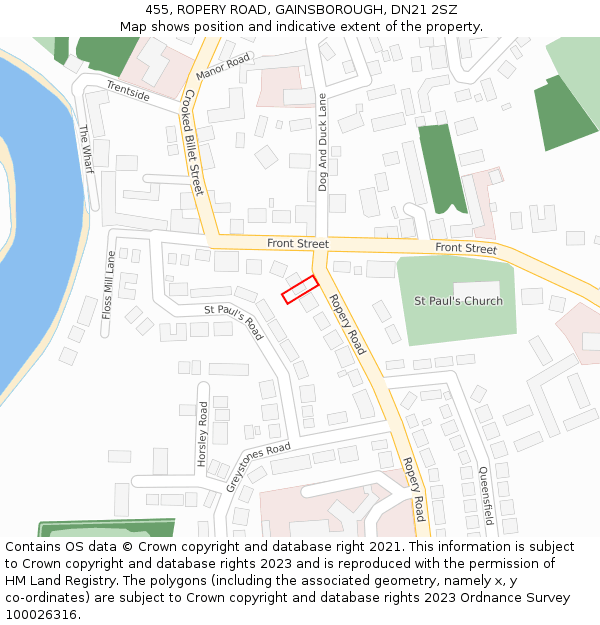 455, ROPERY ROAD, GAINSBOROUGH, DN21 2SZ: Location map and indicative extent of plot