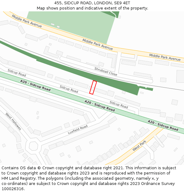 455, SIDCUP ROAD, LONDON, SE9 4ET: Location map and indicative extent of plot