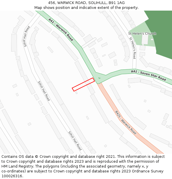 456, WARWICK ROAD, SOLIHULL, B91 1AG: Location map and indicative extent of plot