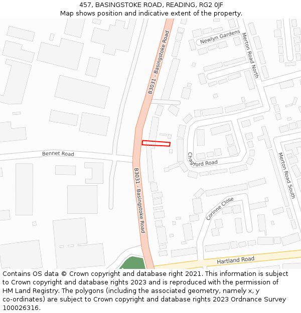 457, BASINGSTOKE ROAD, READING, RG2 0JF: Location map and indicative extent of plot