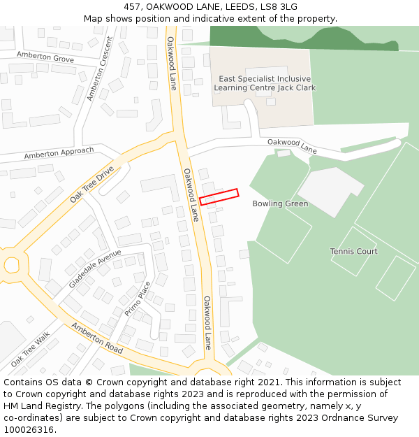 457, OAKWOOD LANE, LEEDS, LS8 3LG: Location map and indicative extent of plot