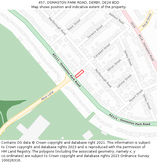 457, OSMASTON PARK ROAD, DERBY, DE24 8DD: Location map and indicative extent of plot