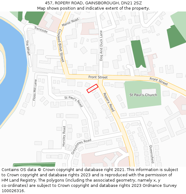457, ROPERY ROAD, GAINSBOROUGH, DN21 2SZ: Location map and indicative extent of plot