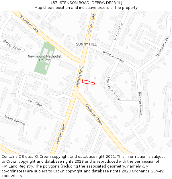 457, STENSON ROAD, DERBY, DE23 1LJ: Location map and indicative extent of plot