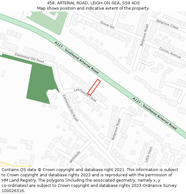 458, ARTERIAL ROAD, LEIGH-ON-SEA, SS9 4DS: Location map and indicative extent of plot