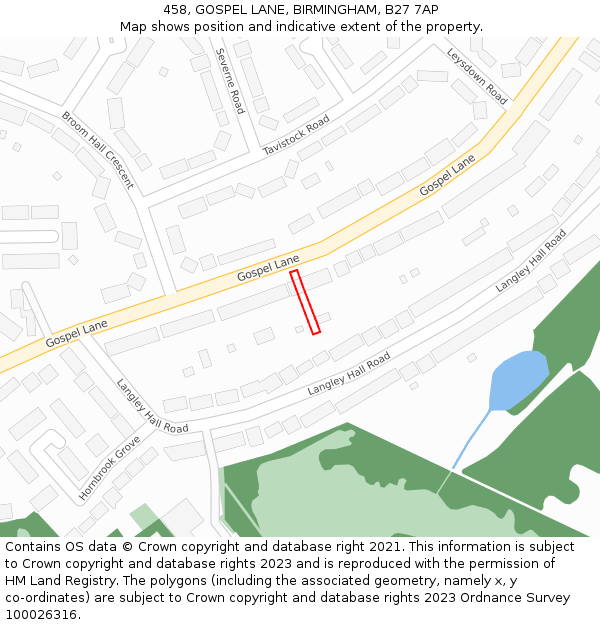 458, GOSPEL LANE, BIRMINGHAM, B27 7AP: Location map and indicative extent of plot