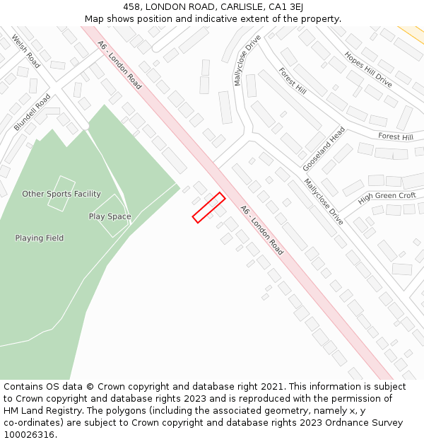 458, LONDON ROAD, CARLISLE, CA1 3EJ: Location map and indicative extent of plot