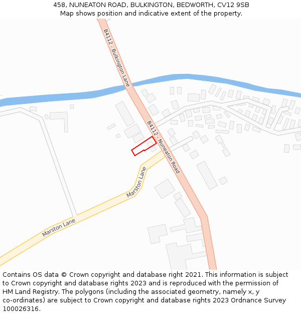 458, NUNEATON ROAD, BULKINGTON, BEDWORTH, CV12 9SB: Location map and indicative extent of plot