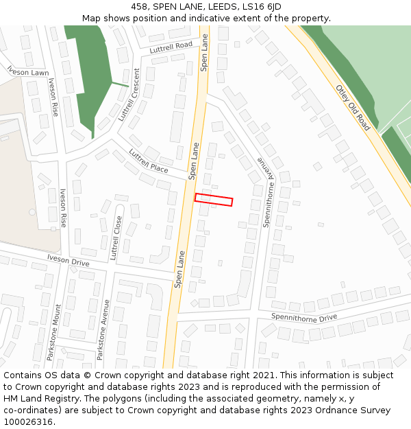 458, SPEN LANE, LEEDS, LS16 6JD: Location map and indicative extent of plot