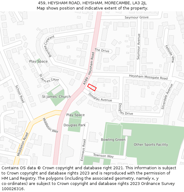 459, HEYSHAM ROAD, HEYSHAM, MORECAMBE, LA3 2JL: Location map and indicative extent of plot