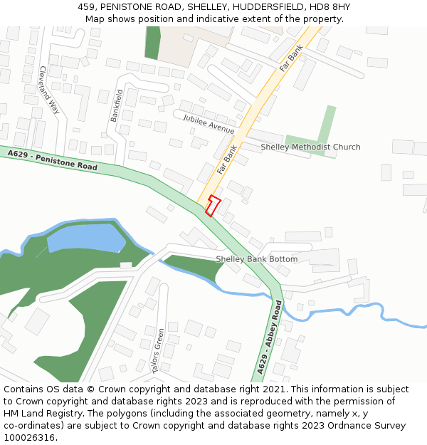 459, PENISTONE ROAD, SHELLEY, HUDDERSFIELD, HD8 8HY: Location map and indicative extent of plot