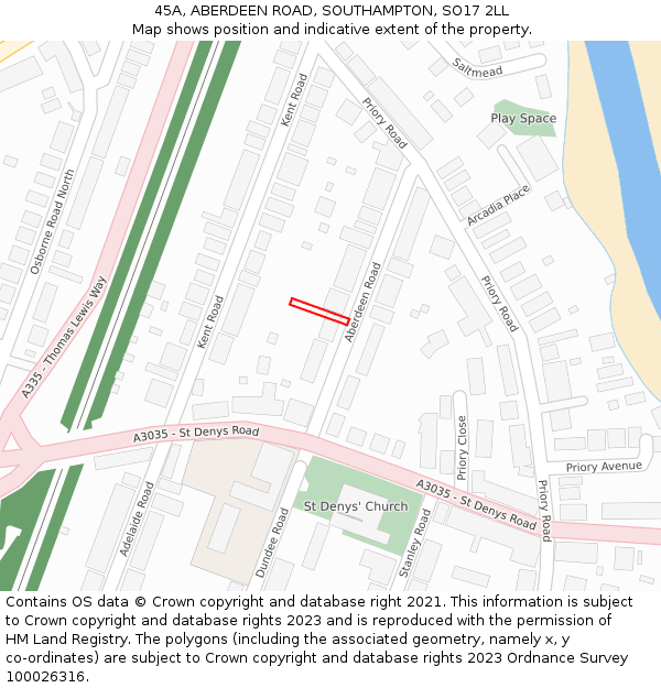 45A, ABERDEEN ROAD, SOUTHAMPTON, SO17 2LL: Location map and indicative extent of plot