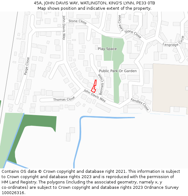 45A, JOHN DAVIS WAY, WATLINGTON, KING'S LYNN, PE33 0TB: Location map and indicative extent of plot