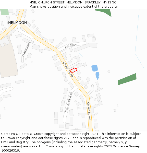 45B, CHURCH STREET, HELMDON, BRACKLEY, NN13 5QJ: Location map and indicative extent of plot