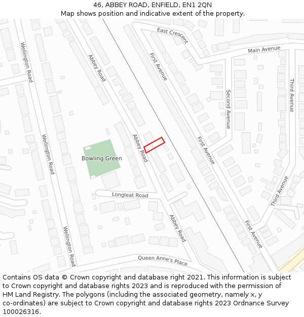 46, ABBEY ROAD, ENFIELD, EN1 2QN: Location map and indicative extent of plot