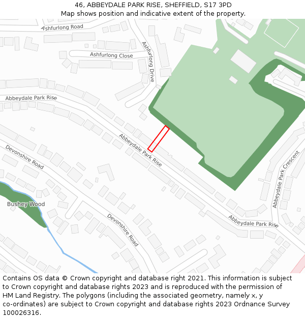 46, ABBEYDALE PARK RISE, SHEFFIELD, S17 3PD: Location map and indicative extent of plot