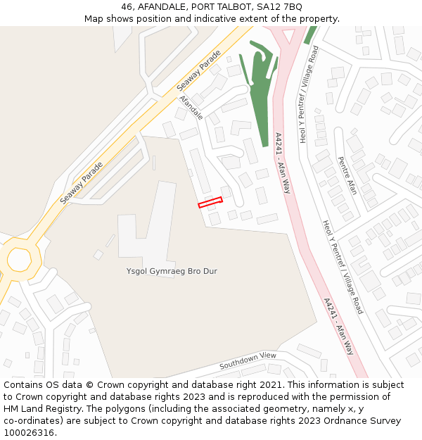 46, AFANDALE, PORT TALBOT, SA12 7BQ: Location map and indicative extent of plot