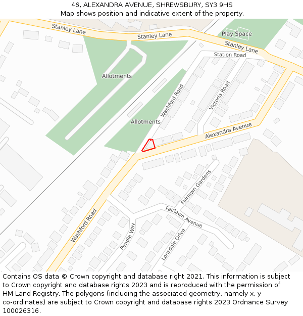 46, ALEXANDRA AVENUE, SHREWSBURY, SY3 9HS: Location map and indicative extent of plot