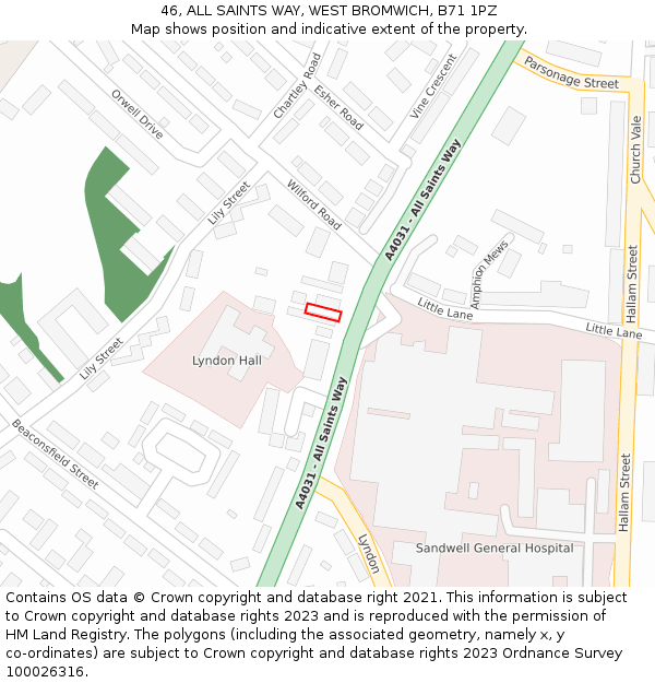 46, ALL SAINTS WAY, WEST BROMWICH, B71 1PZ: Location map and indicative extent of plot