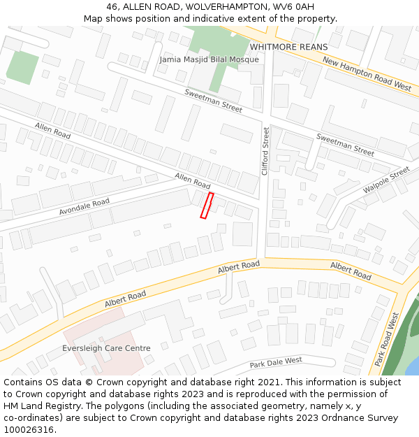 46, ALLEN ROAD, WOLVERHAMPTON, WV6 0AH: Location map and indicative extent of plot
