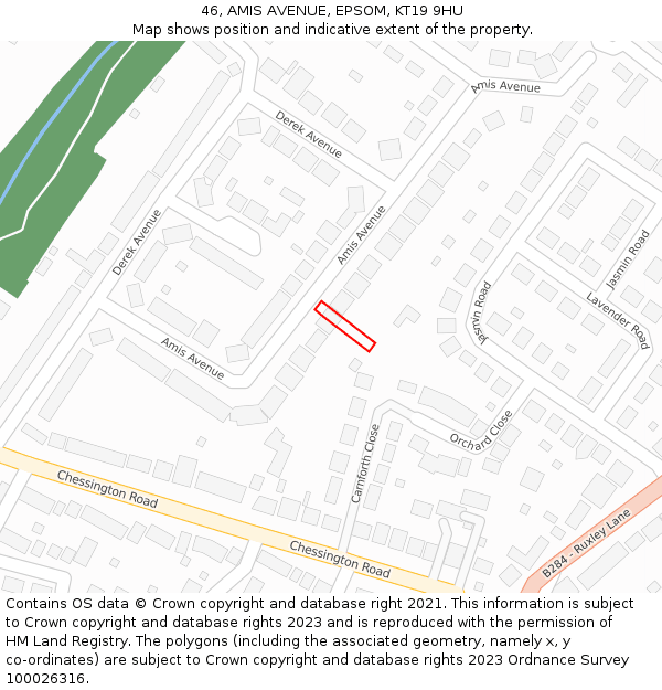 46, AMIS AVENUE, EPSOM, KT19 9HU: Location map and indicative extent of plot
